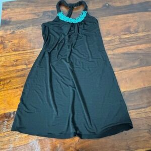 Women's‎ Black Halter Dress M Knee Length Beaded Neckline